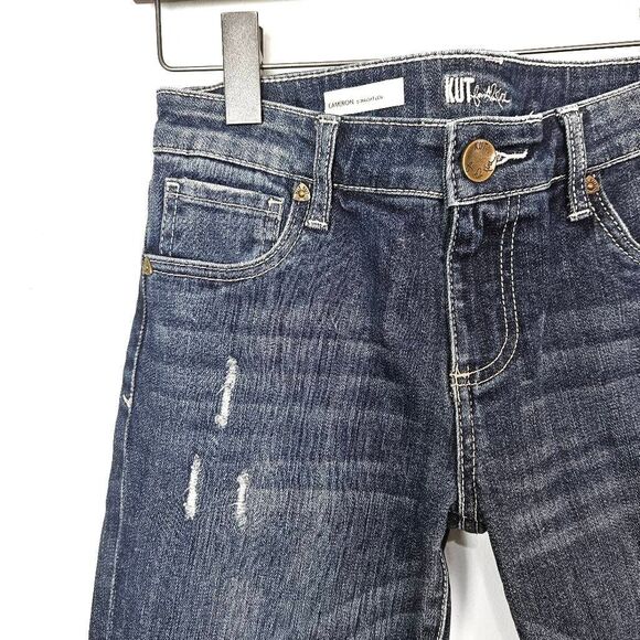 KUT FROM THE KLOTH Cameron Straight Leg Med Wash Crop Distressed Denim Jeans 2 - Picture 4 of 7
